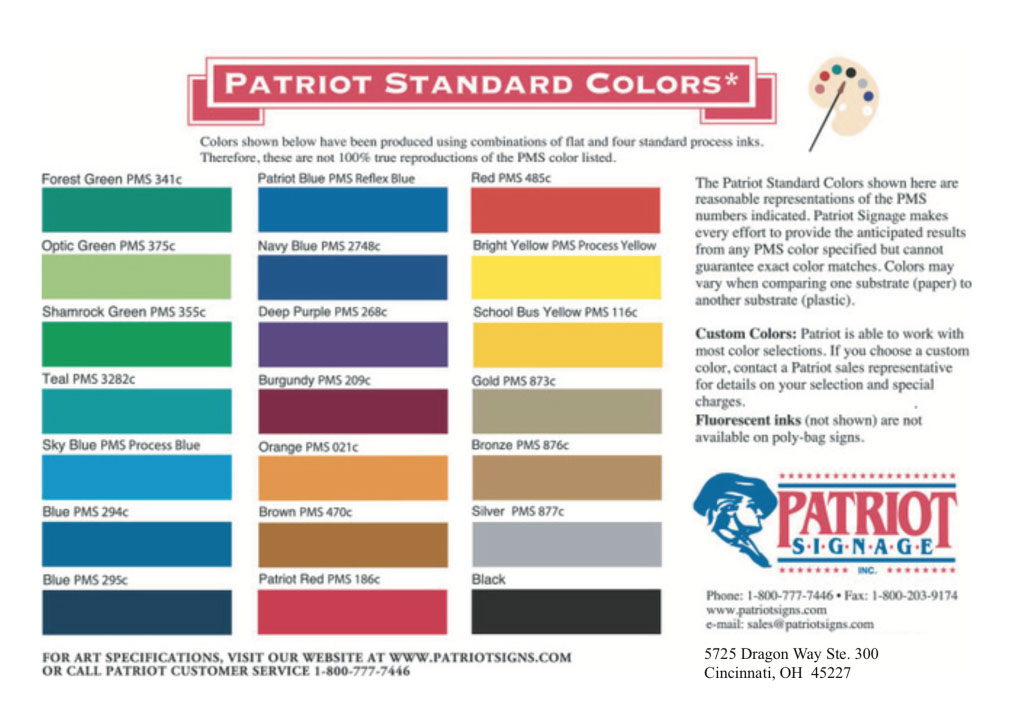 Color Chart<br />
patriotsigns.com